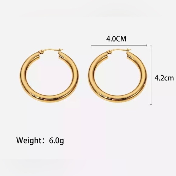 18K Gold Plated Medium Hoop Earrings - Picture 5 of 9
